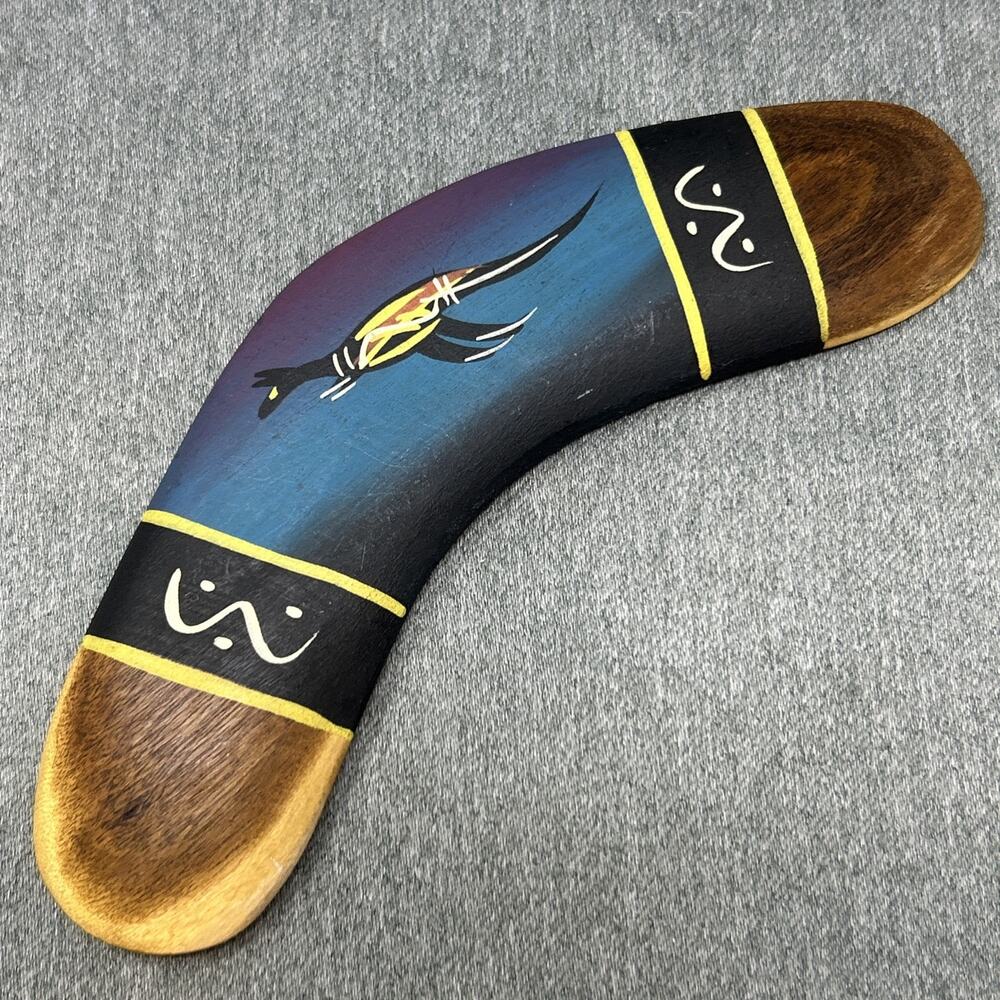 Old Brigalow Australian Timber Boomerang 6" Hand Painted Kangaroo Souvenir Art